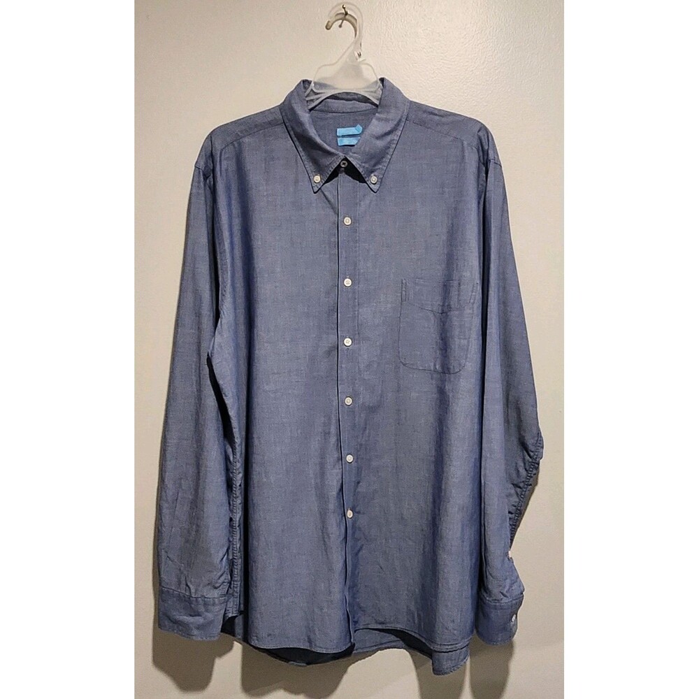 J McLaughlin 100% Cotton Long Sleeve Button-Down Shirt Trim Fit Blue XL